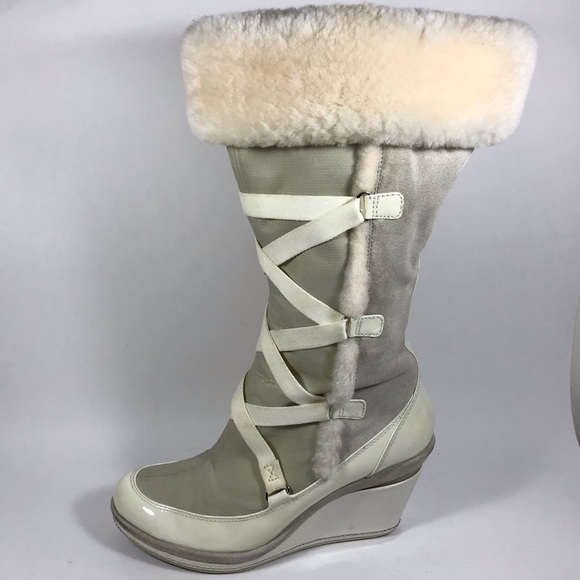 Cole Haan Shoes - Cole Haan Cream Leather Wedge Boots Women’s Sz 9 B